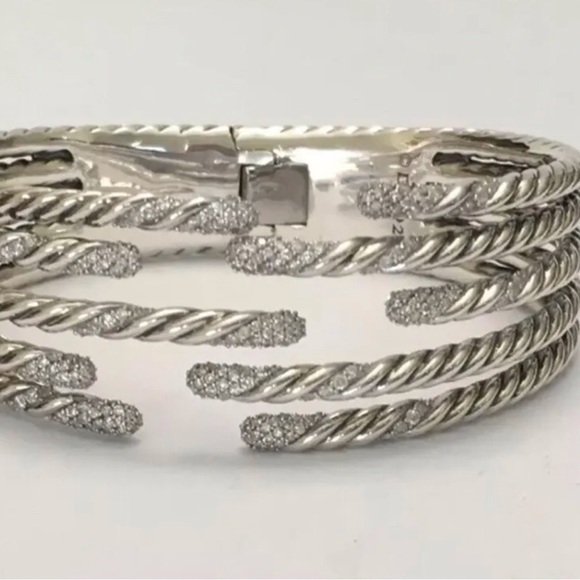 David Yurman Willow 5 Row Diamond & Sterling Silver Bracelet NWT Size M $4200 - Picture 1 of 6